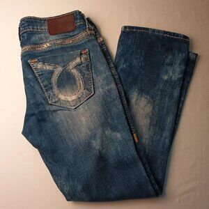 Big Star Jeans Size 27/4 Liv Cropped Low Rise Straight Leg Medium Wash Acid Wash